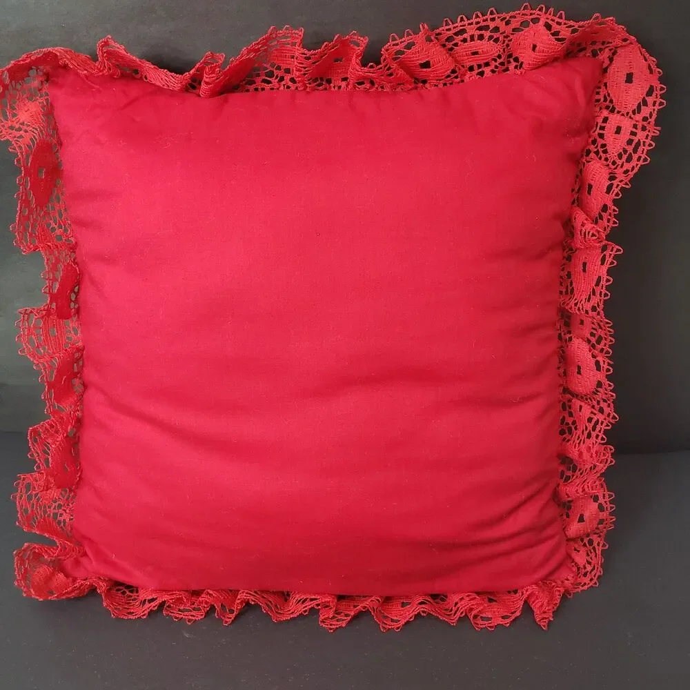 Vintage Victorian Style Red Lace Christmas Angel Throw Pillow 15x15